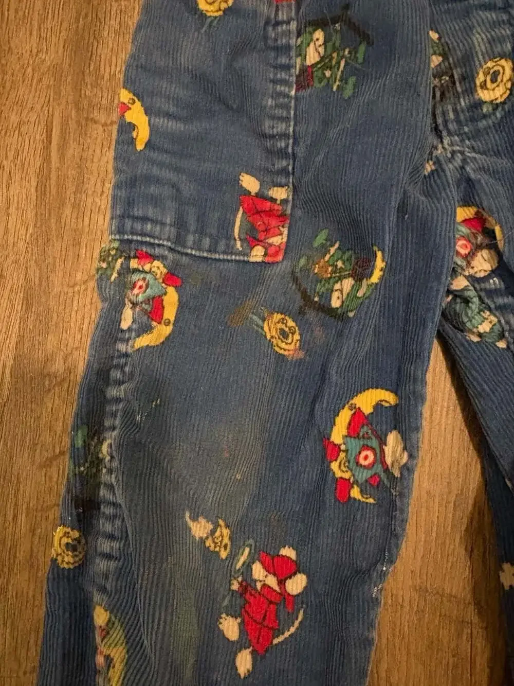Vintage OshKosh B'gosh Blue Corduroy Astronaut Mouse Print Overalls Size 2T Made